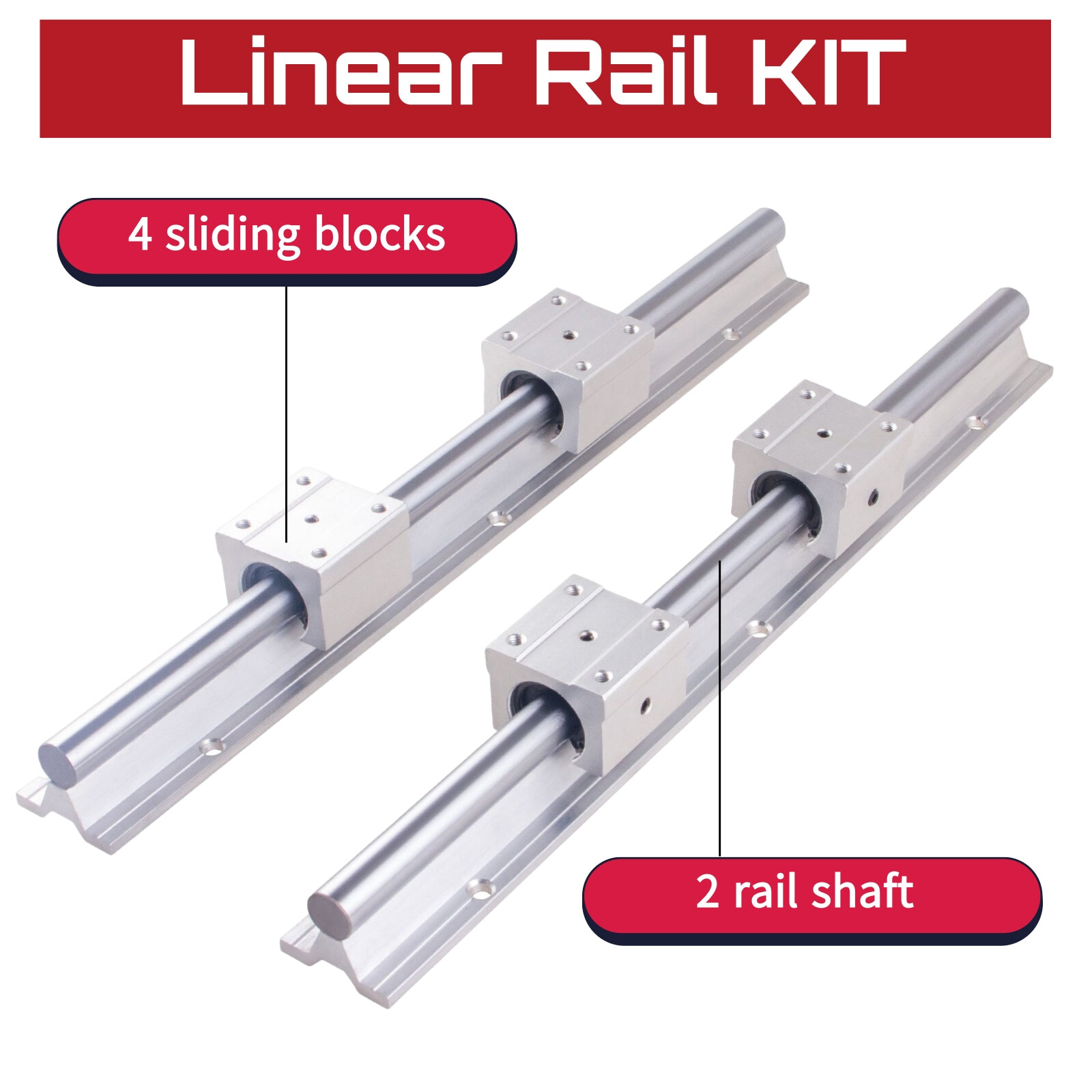Kit Guidage Linéaire SBR – 2 Rails + 4 Blocs de Glissement